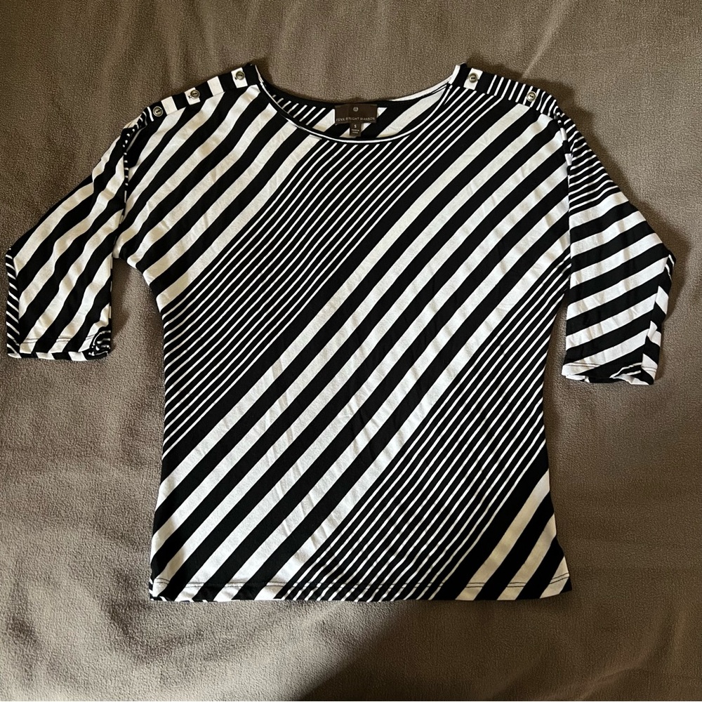 Fenn Wright Manson Black and White Striped Fitted Blouse Size Small